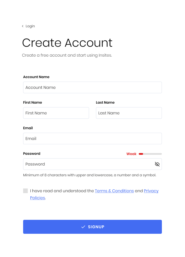 Insites console signup form